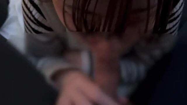 Short-haired schoolgirl gives deepthroat POV blowjob