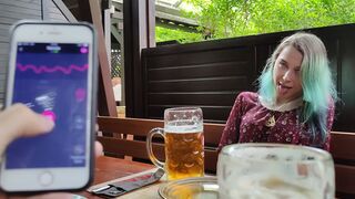 Controlled remote orgasms with my stepsister at the bar!
