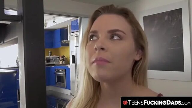 Curvy blonde teen rides dick in high heels and sucks cum