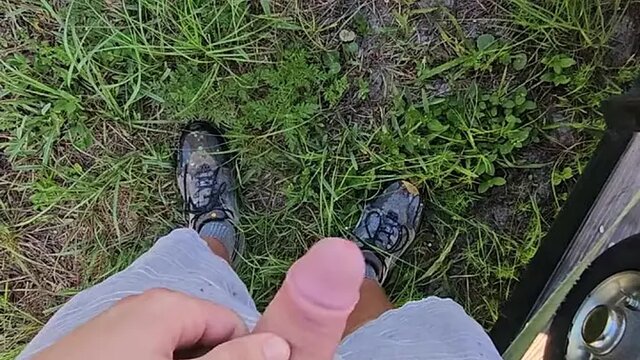 Office worker shows off big uncut cock while peeing outside in public