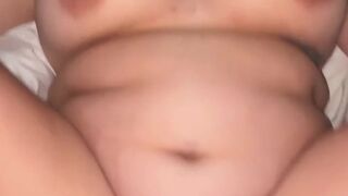 Playing with my pussy with a quick footjob finishing deep in my pussy