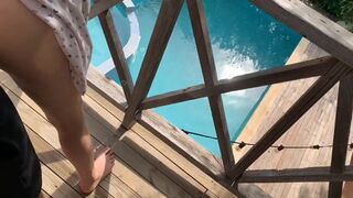 I fuck my sister-in-law on the balcony while my wife is in the pool