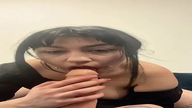 Beautiful girl deepthroats and gets cum on her face - POV