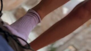 Public Blowjob with feet and socks in the street