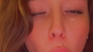 Slowly and sensually sucking / teasing your cock with my tongue ????
