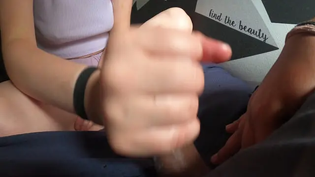 Close-up lotion handjob by hot amateur with slow cumshot