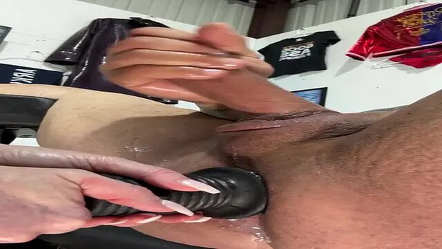 Pegging with a strap-on and balls drained