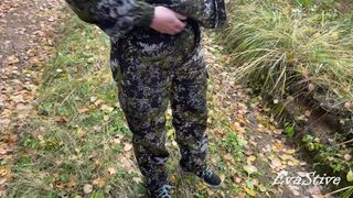 milf sat down to pee in nature