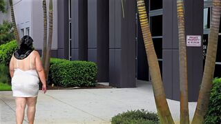 Big ass busty milf with natural boobs in mini dress no panties flashing pussy in office close up BBW