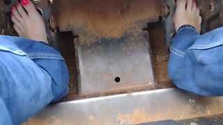 Pedal pumping a Bobcat tractor, start with socks & shoes then I removed them and pumped barefooted