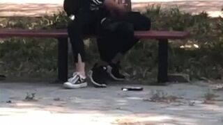 Public Place Chinese College Student Make Love On The Bench