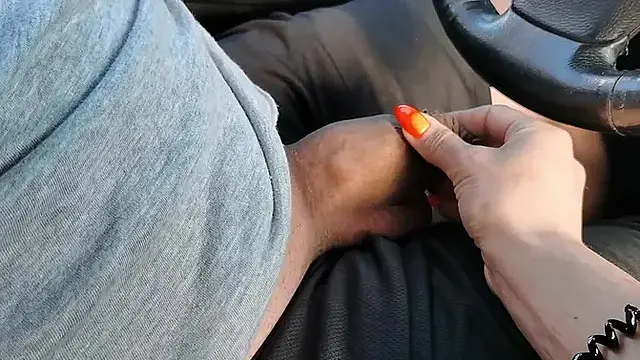 The girl plays with the driver's small cock with disgusting phimosis