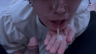 Glass lips gobbled full of hot sticky cockcum, begging for more