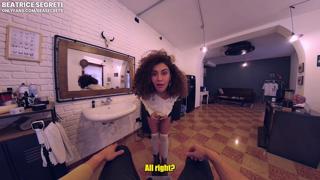 The barber gets his tip filled by the client's sloppy cream pie - POV'
