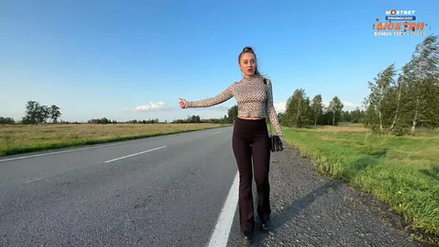 Dirty hitchhiker scores free ride with tight leggings-wearing &mdash;  tit-and-ass🍑-baring &mdash;  cum-paying good vibe vibes