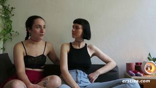 Berlin fashion models Katie A and Delfine tongue and finger each other's genitalia